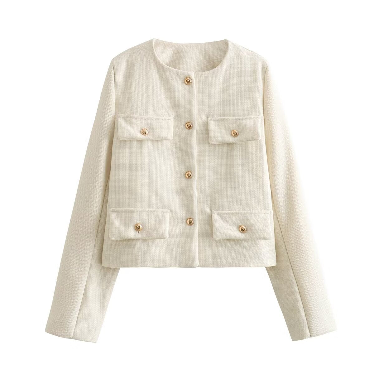 Veste Croppée Chic Décorée de Poches