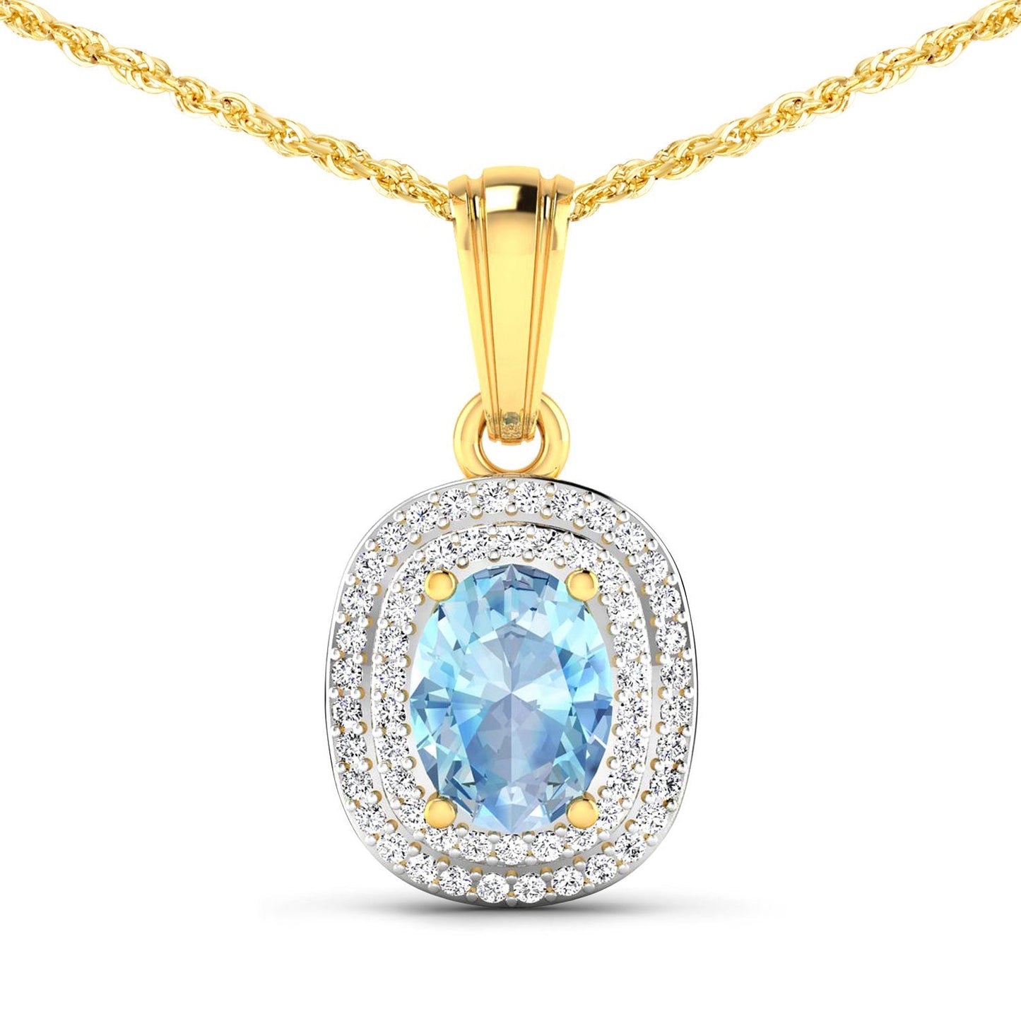 1.35 Carat Aquamarine & Diamond 14K Yellow Gold Pendant