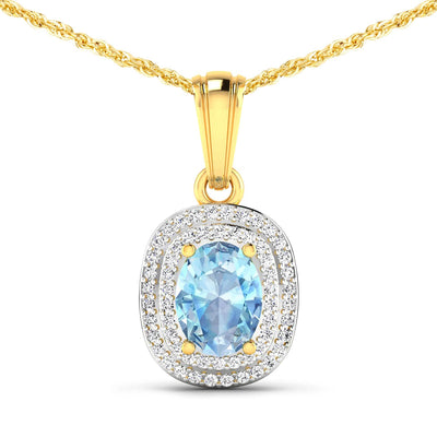Pendentif en or jaune 14K avec aquamarine et diamants de 1,35 carat