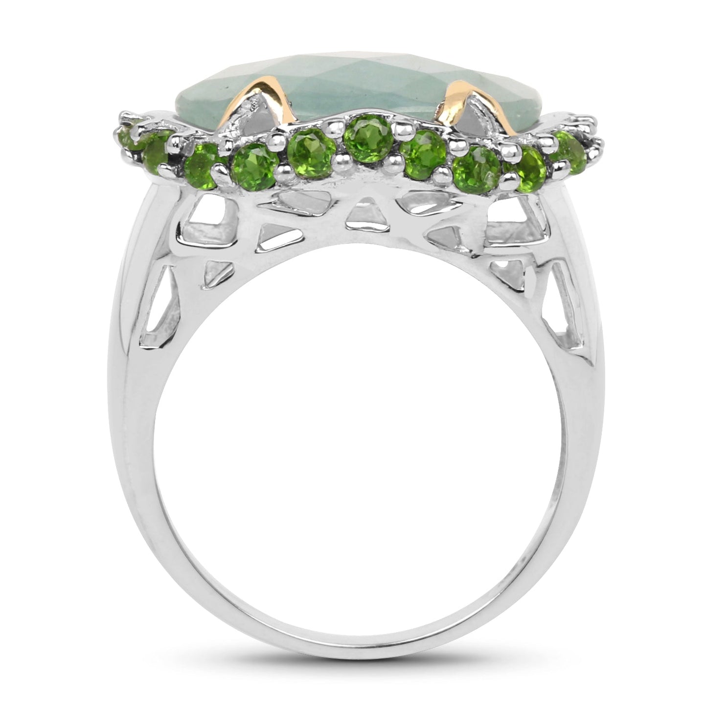 Bague en aigue-marine et diopside chrome plaquée deux tons de 9,12 carats
