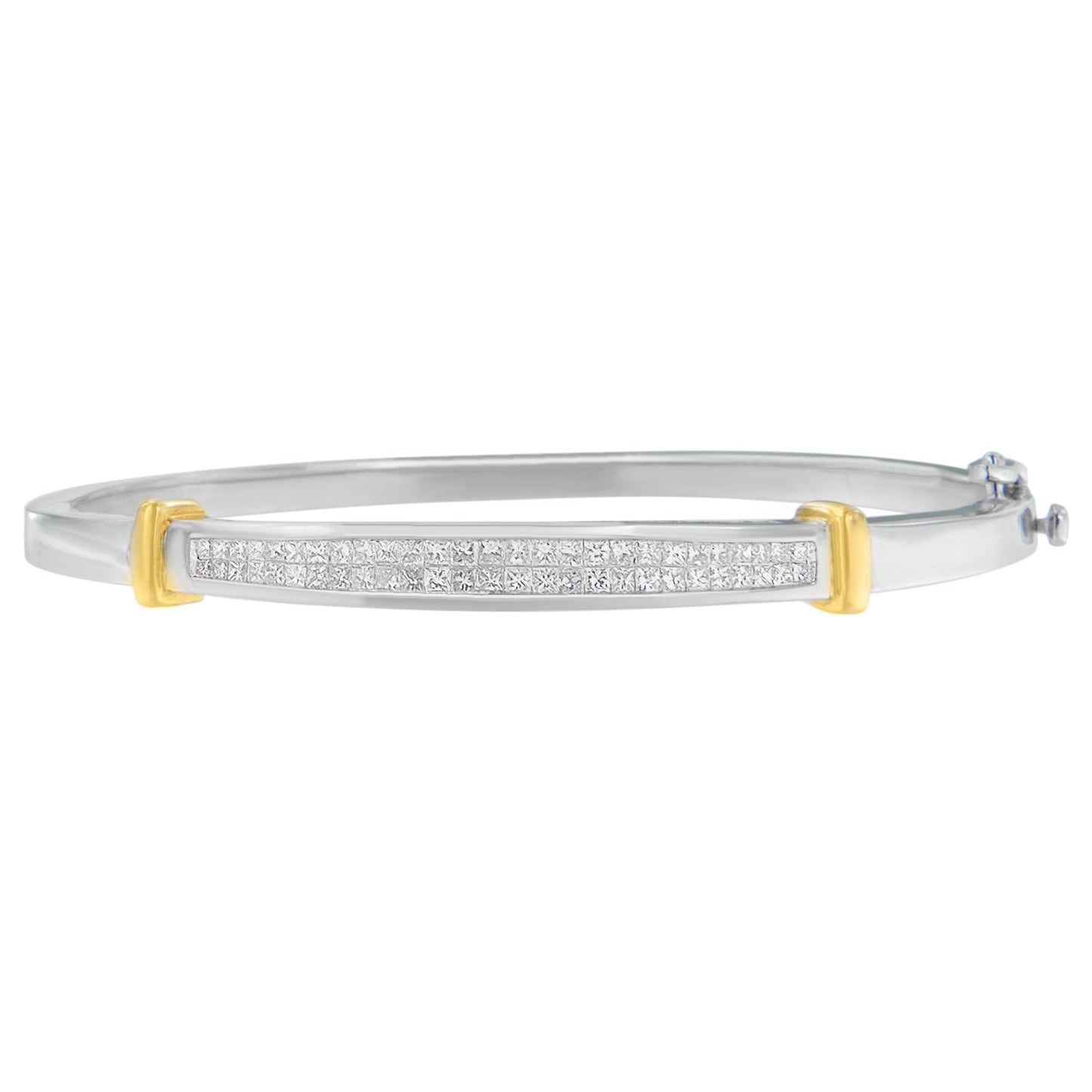 Brazalete de Diamantes de Corte Princesa de Oro de Dos Tonos de 14K