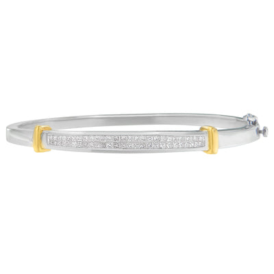 Brazalete de Diamantes de Corte Princesa de Oro de Dos Tonos de 14K