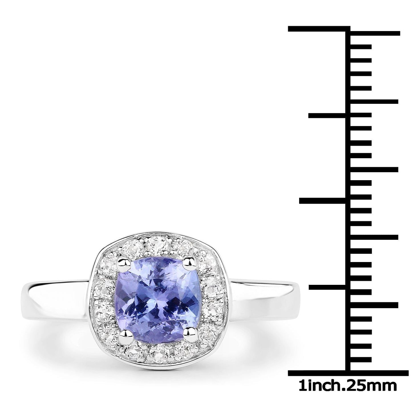 Bague en argent sterling avec tanzanite véritable de 1,51 carat et topaze blanche