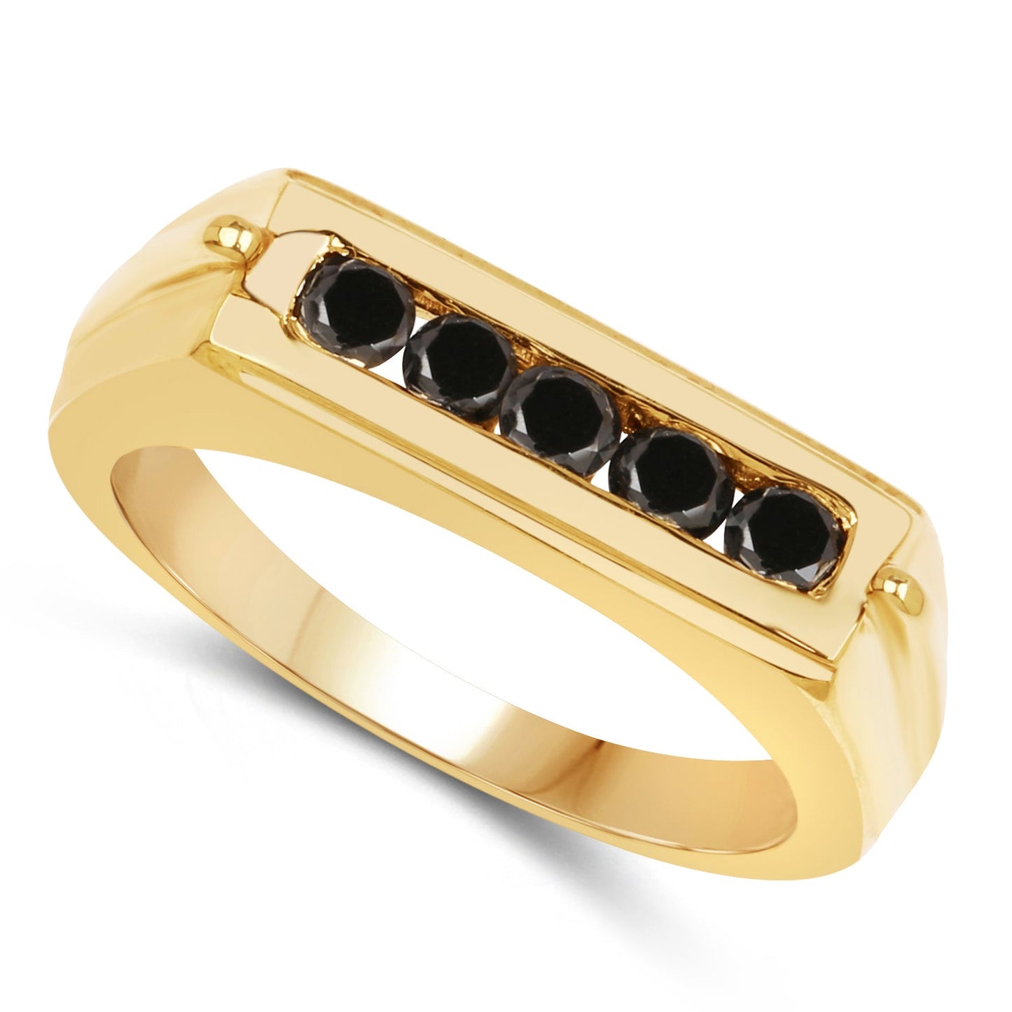 Bague en Argent Sterling Plaqué Or Jaune 14K avec Diamants Noirs
