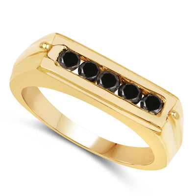 14K Yellow Gold Plated Black Diamond Sterling Silver Ring