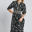 Bow Tie Print Notched Velvet Trim Midi Dress