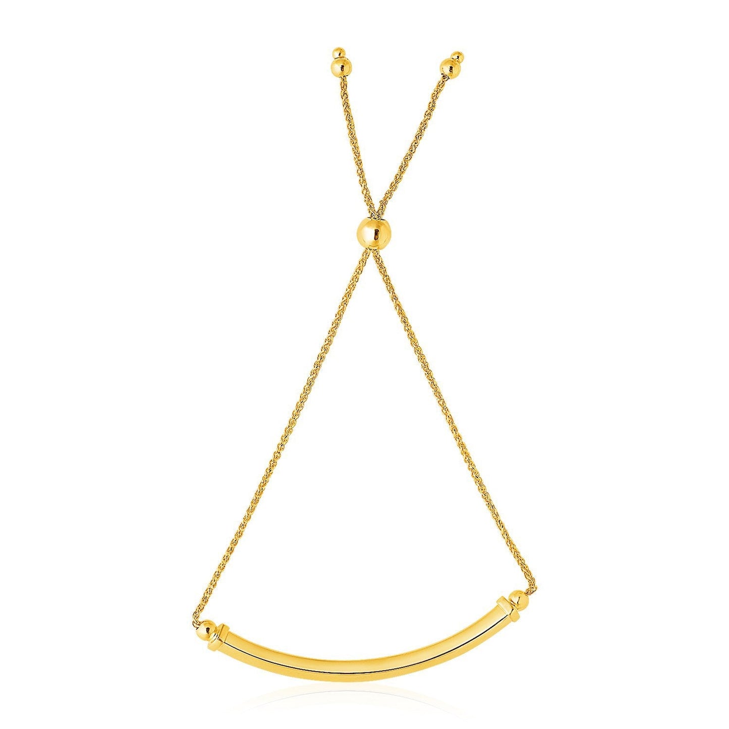 Bracelet Lariat en Or Jaune 14k avec Barre Courbée Poli