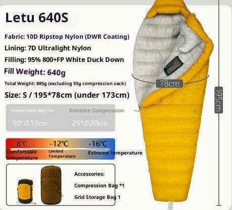 Sac de couchage en duvet ultra léger premium pour aventures en plein air