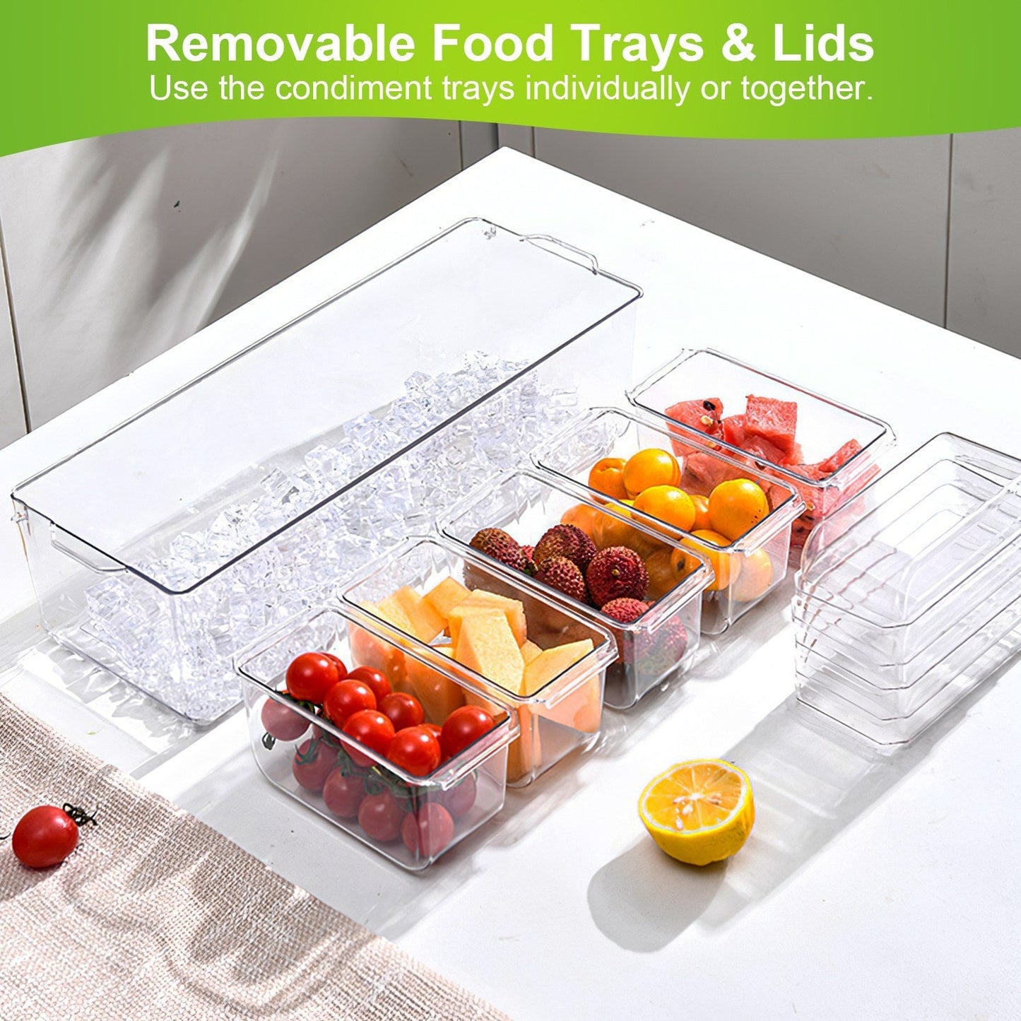 Ice Chilled Condiment Caddy Serving Tray with Removable Containers