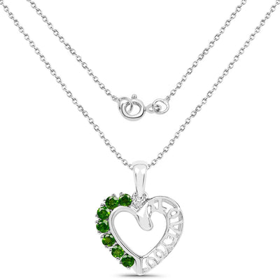 14K White Gold Plated Chrome Diopside Heart Pendant