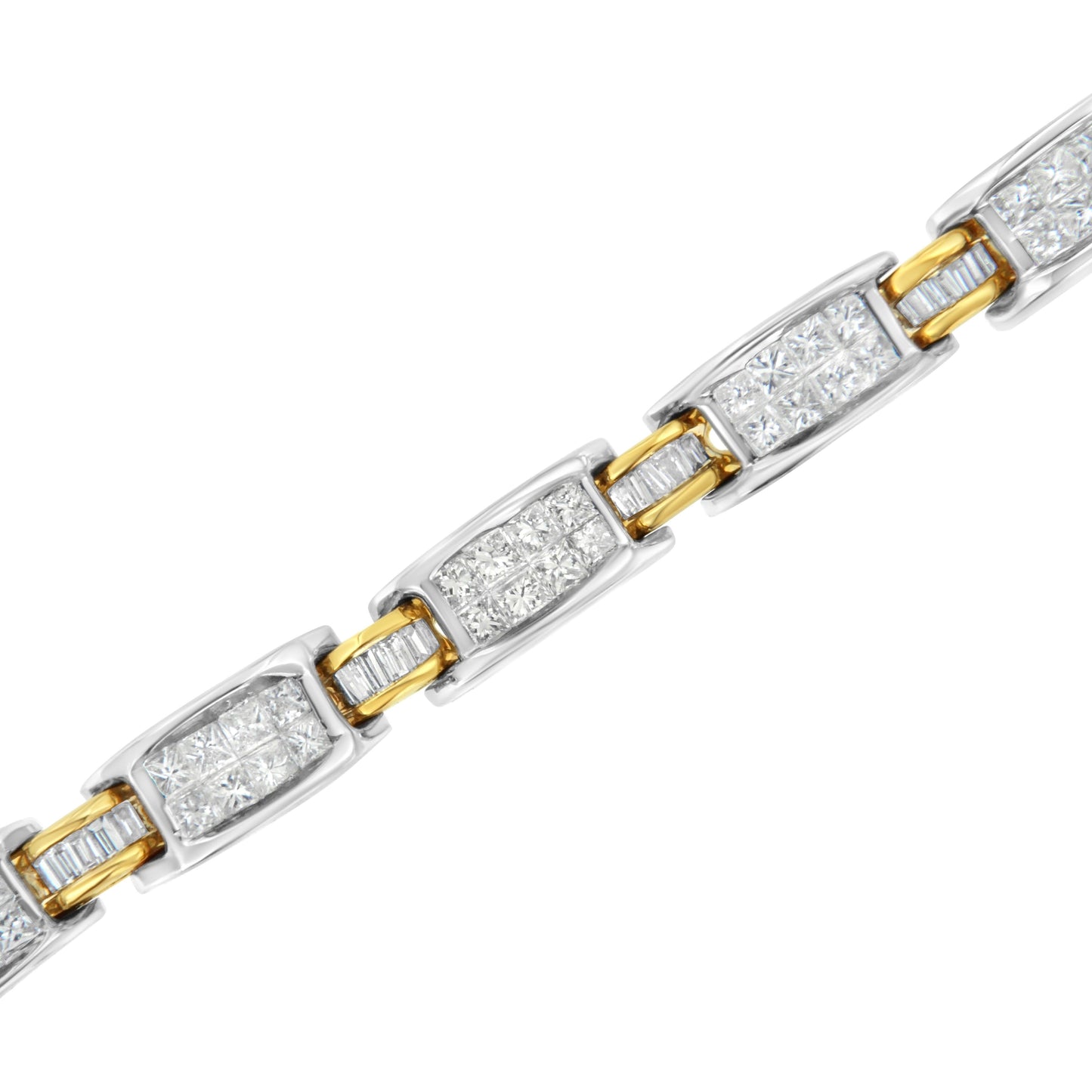 Bracelet en or bicolore 14K avec diamants en taille princesse et baguette
