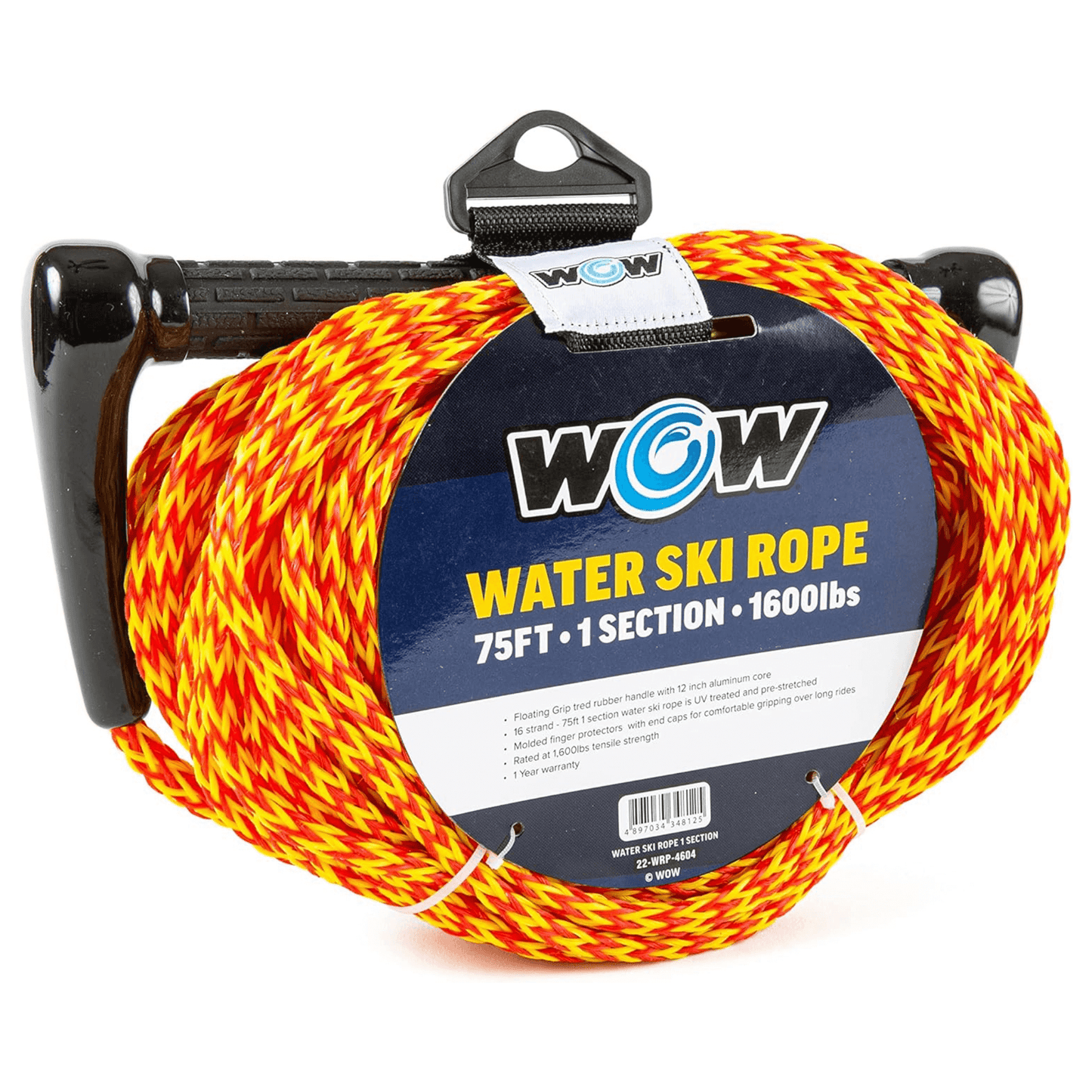 Cuerda de remolque WOW Watersports de 75 pies con mango flotante