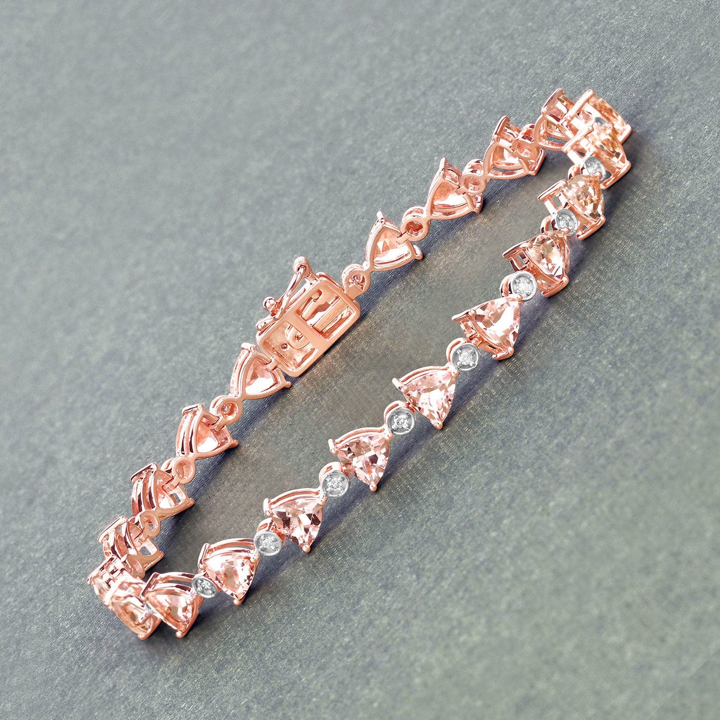 Bracelet en or rose 14K avec morganite véritable de 7,56 carats et diamants blancs