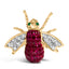 18K Yellow Gold Diamond & Ruby Bumblebee Brooch Pin