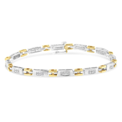 Bracelet en or bicolore 10K avec diamants taille princesse en forme géométrique
