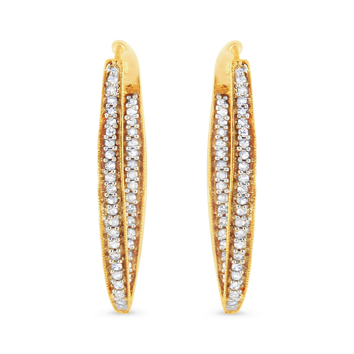 Aros de Aro de Diamante Cortado Redondo de 10K en Oro Amarillo 1/2 Cttw