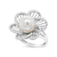 14K White Gold Pearl and Diamond Flower Blossom Ring - Size 6.50