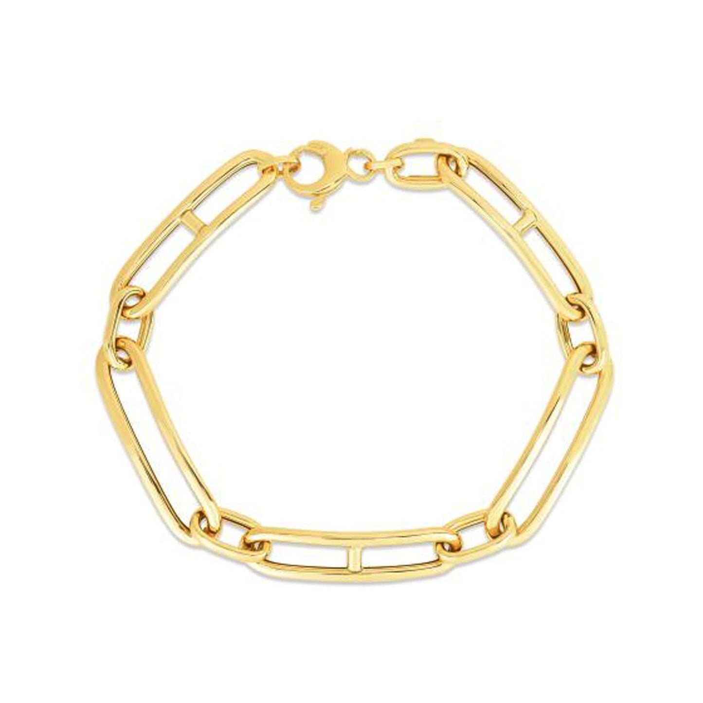 Bracelet en or jaune 14k avec maillons mariniers alternés allongés