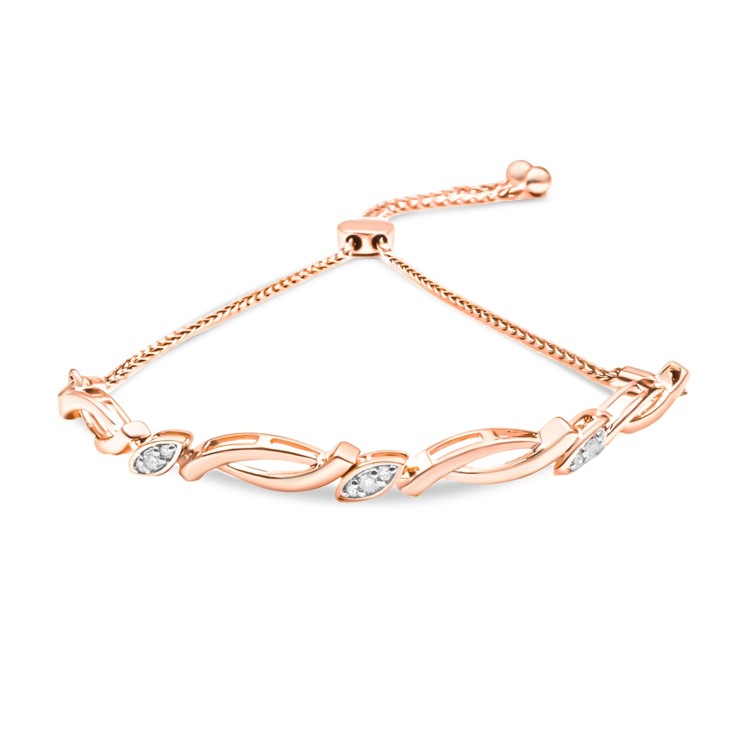 Bracelet Bolo en Argent Sterling Plaqué Or Rose 14K avec Diamants