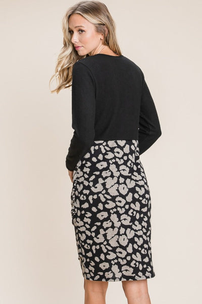 Leopard Color Block Knit Dress - Cozy Fall Fashion