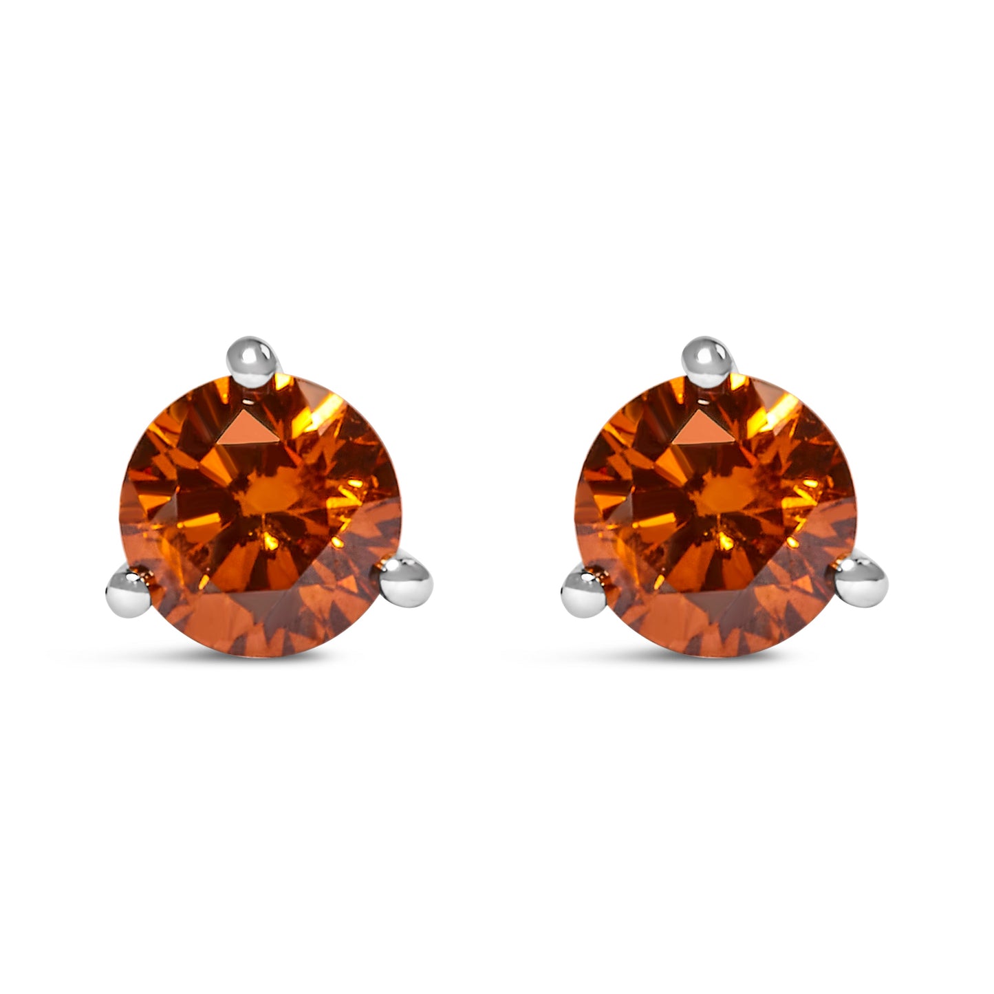14K White Gold Lab-Grown Orange Diamond Stud Earrings