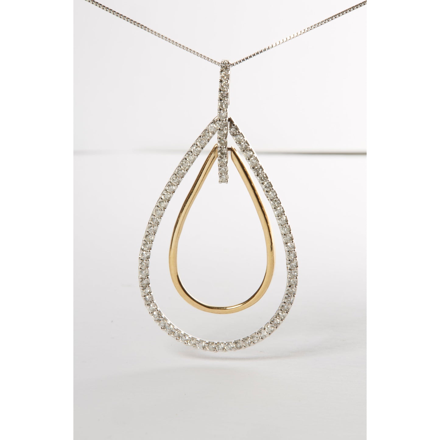 14K Two-Tone Gold Round Cut Diamond Double Burst Pendant Necklace