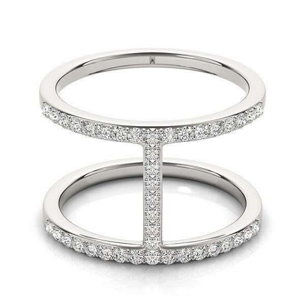 14k White Gold Dual Band Bridge Style Diamond Ring