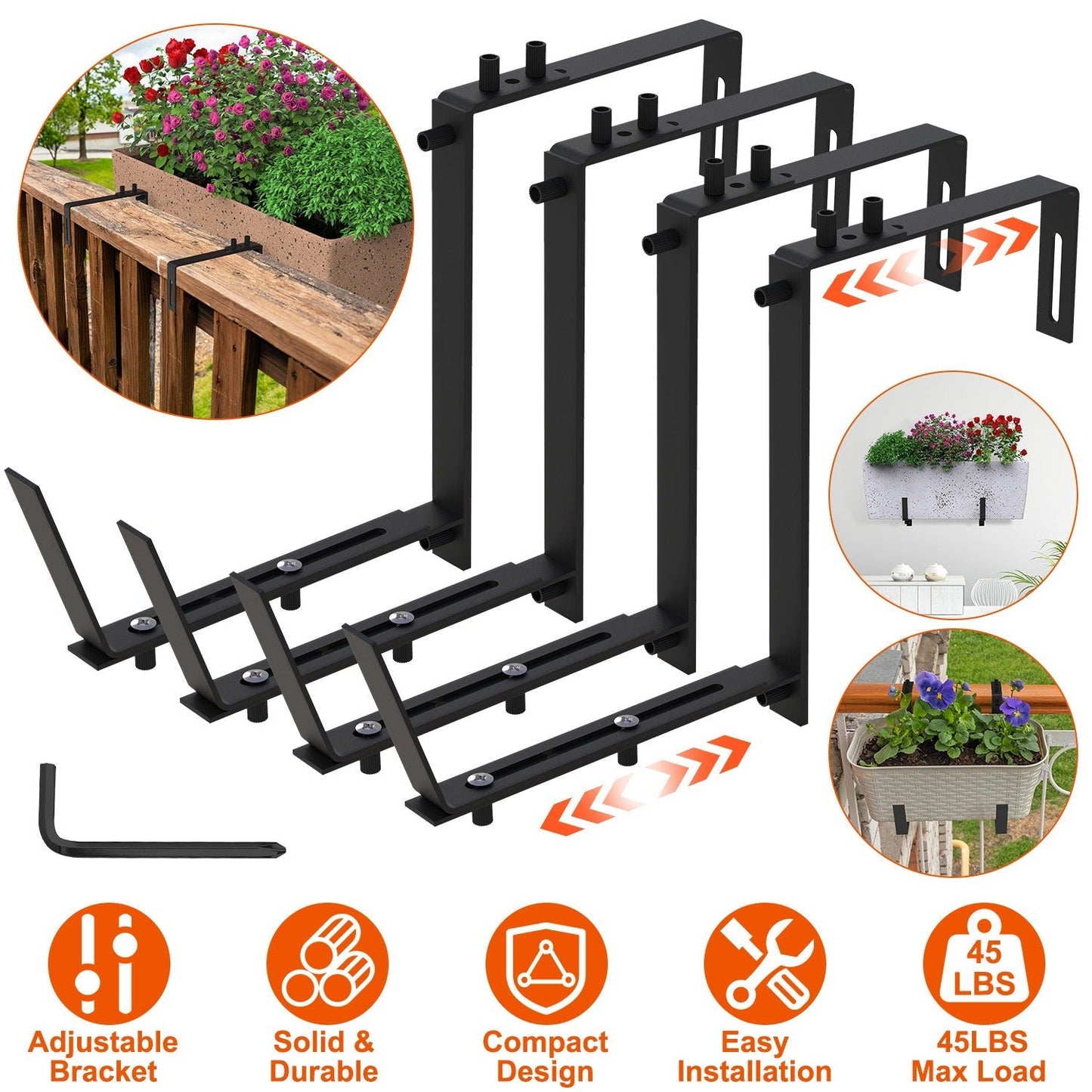 4 Soportes Ajustables para Cajas de Plantas para Exhibición en Ventanas