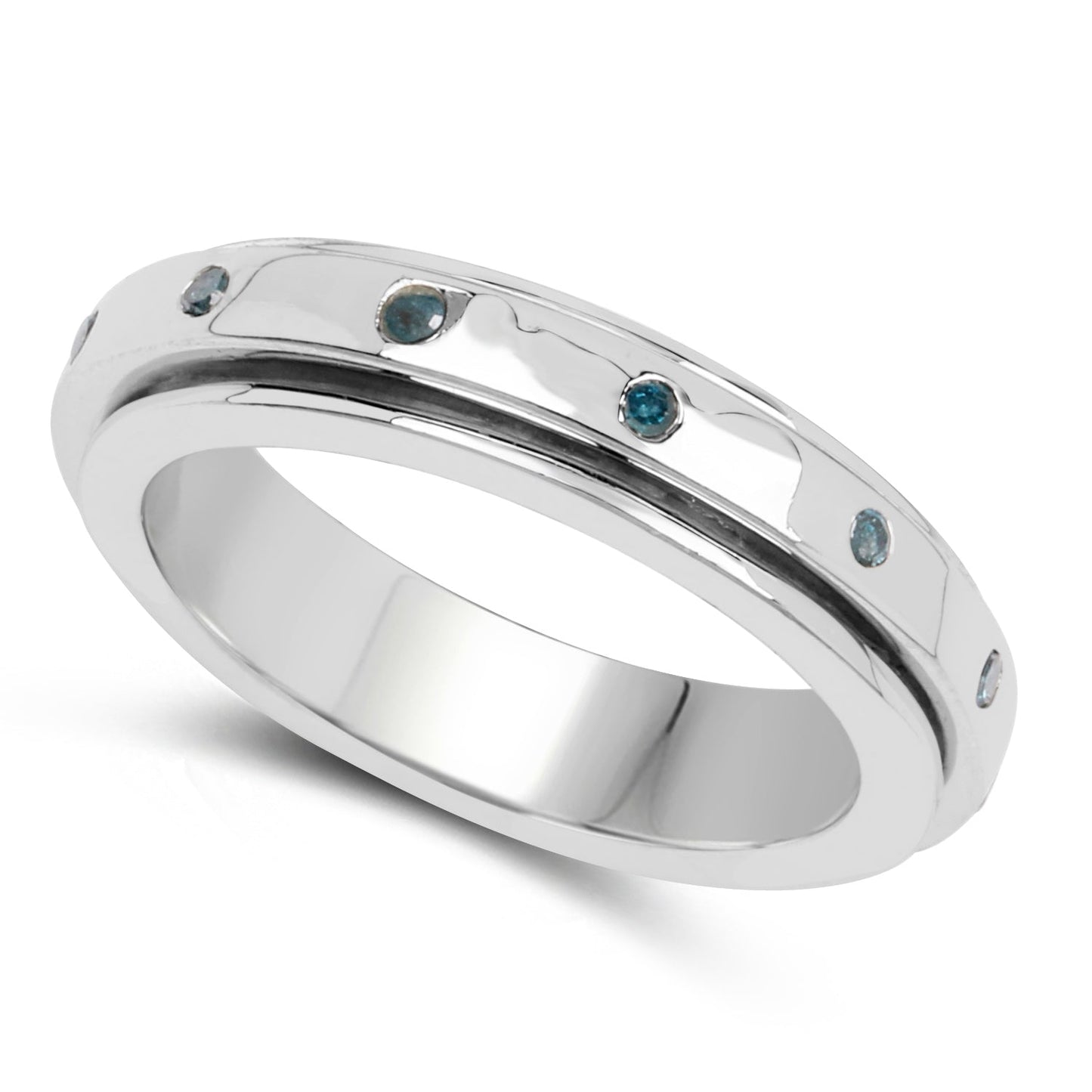 0.14 Carat Genuine Blue Diamond Sterling Silver Ring