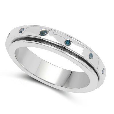 0.14 Carat Genuine Blue Diamond Sterling Silver Ring
