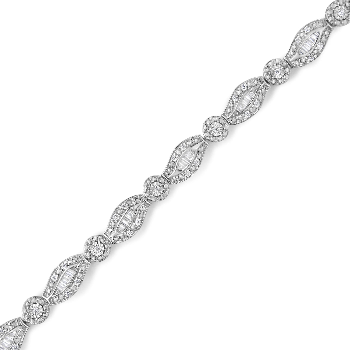 Bracelet double feuille en argent sterling .925 avec diamants - 1 cttw
