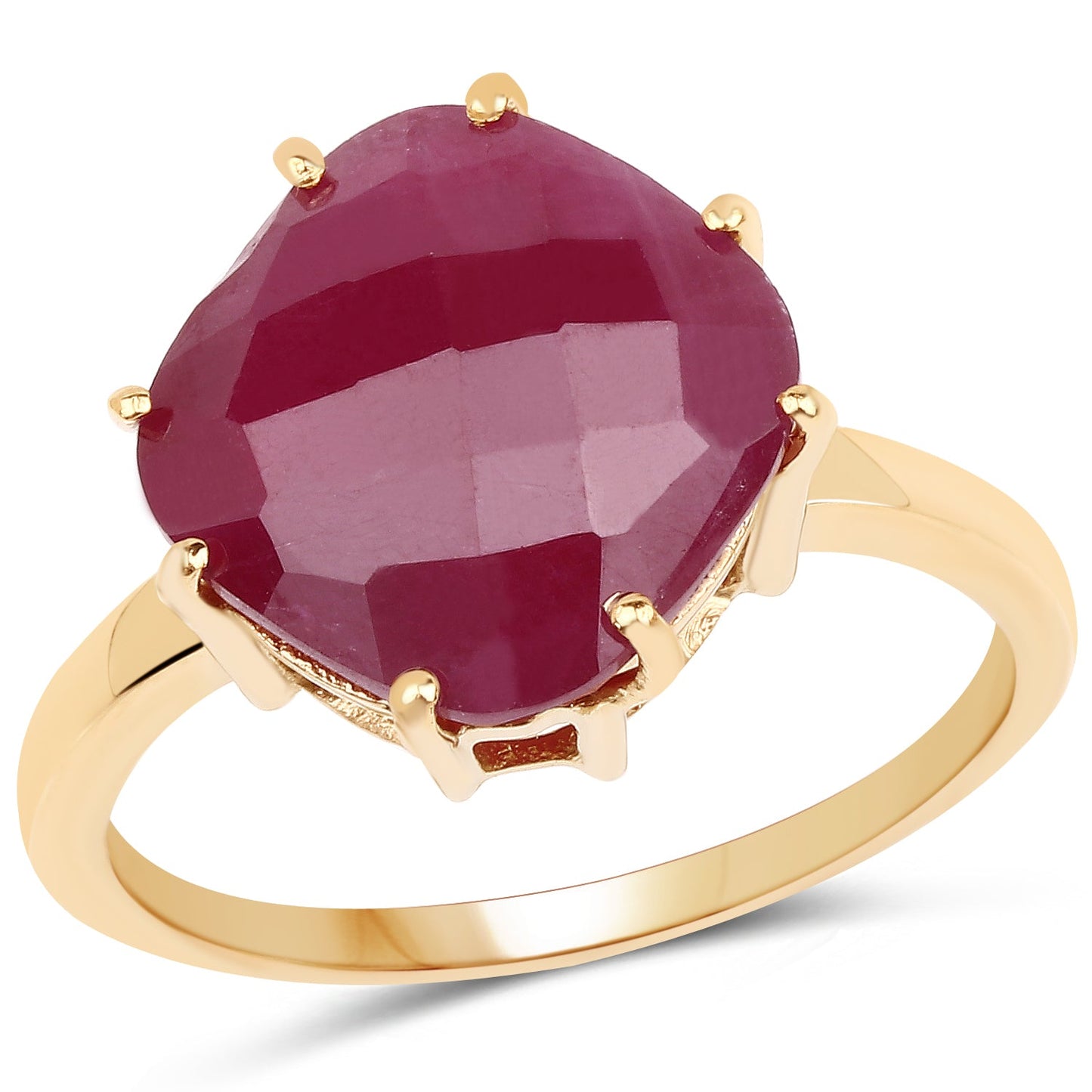 Bague en Argent Sterling Plaquée Or Jaune 14K avec Rubis de 8,95 Carats