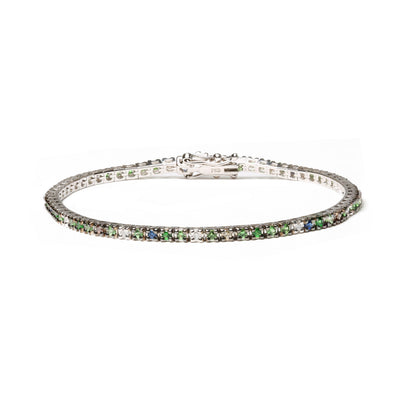 Pulsera de tenis multicolor de oro blanco de 18 quilates con diamantes y piedras preciosas