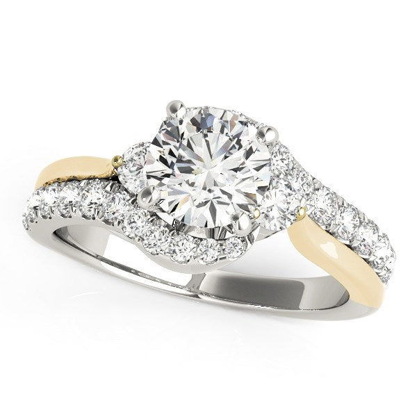 14k White and Yellow Gold Round Bypass Diamond Engagement Ring