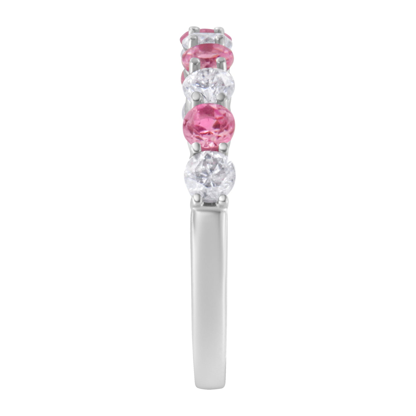 Anillo de banda de diamante y zafiro azul creado en oro blanco de 10KT - Talla 7