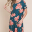 Vestido corto de camiseta con cuello redondo floral y bolsillos para mujeres