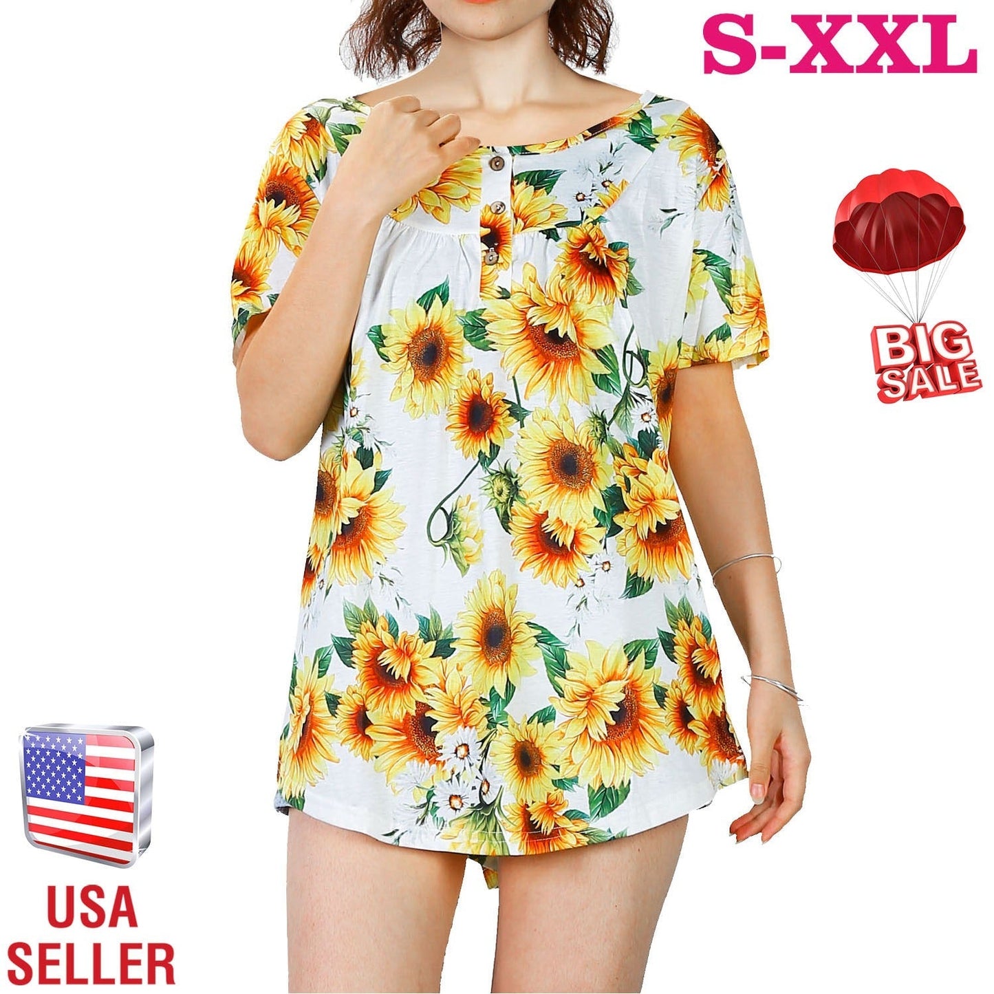 Women's Floral Printed Summer Blouse - Casual Short Sleeve Top
