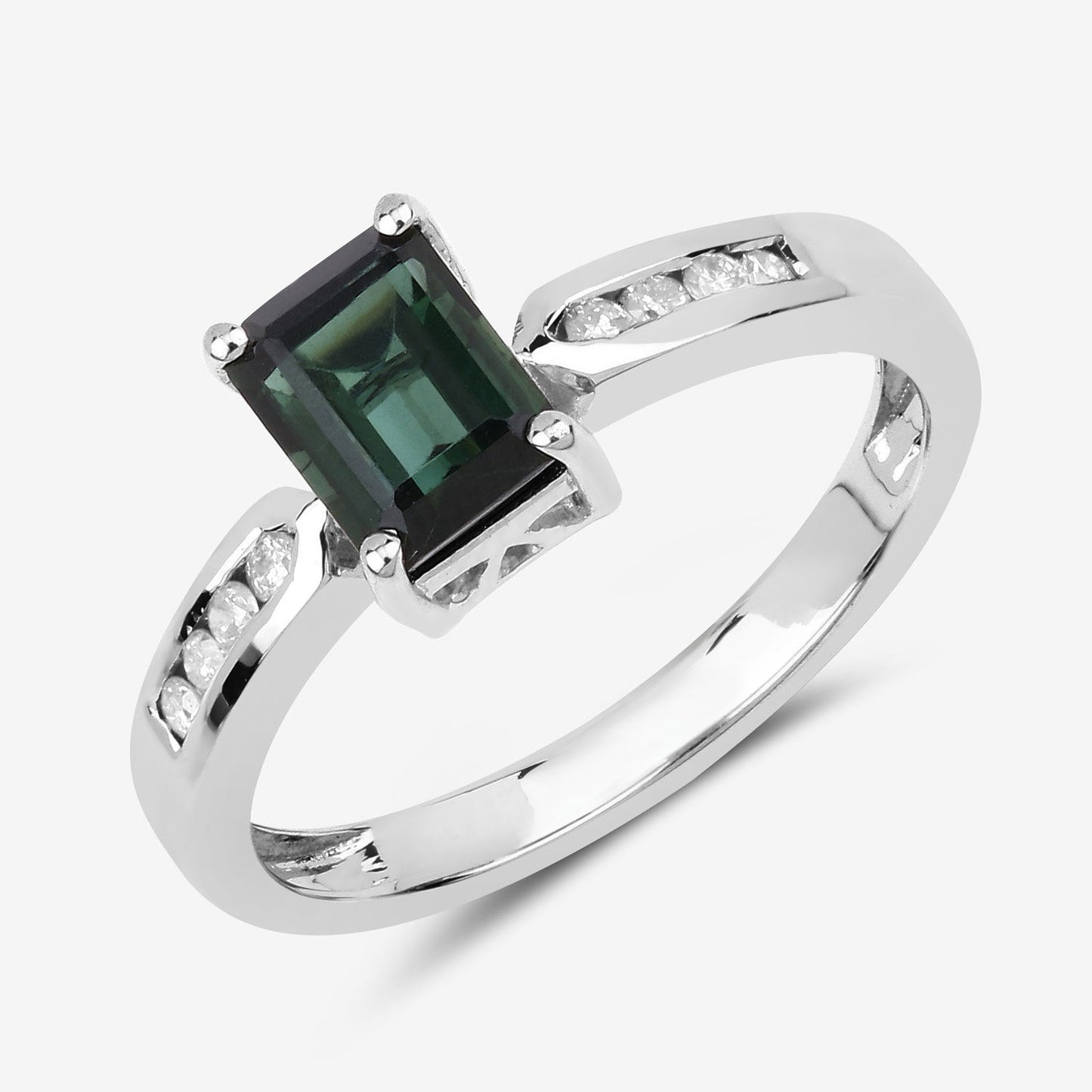 1.19 Carat Green Tourmaline & Diamond 14K White Gold Ring