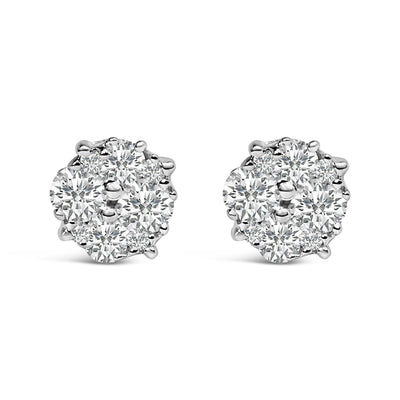 Pendientes de Stud de Diamante en Clúster de Plata Esterlina .925