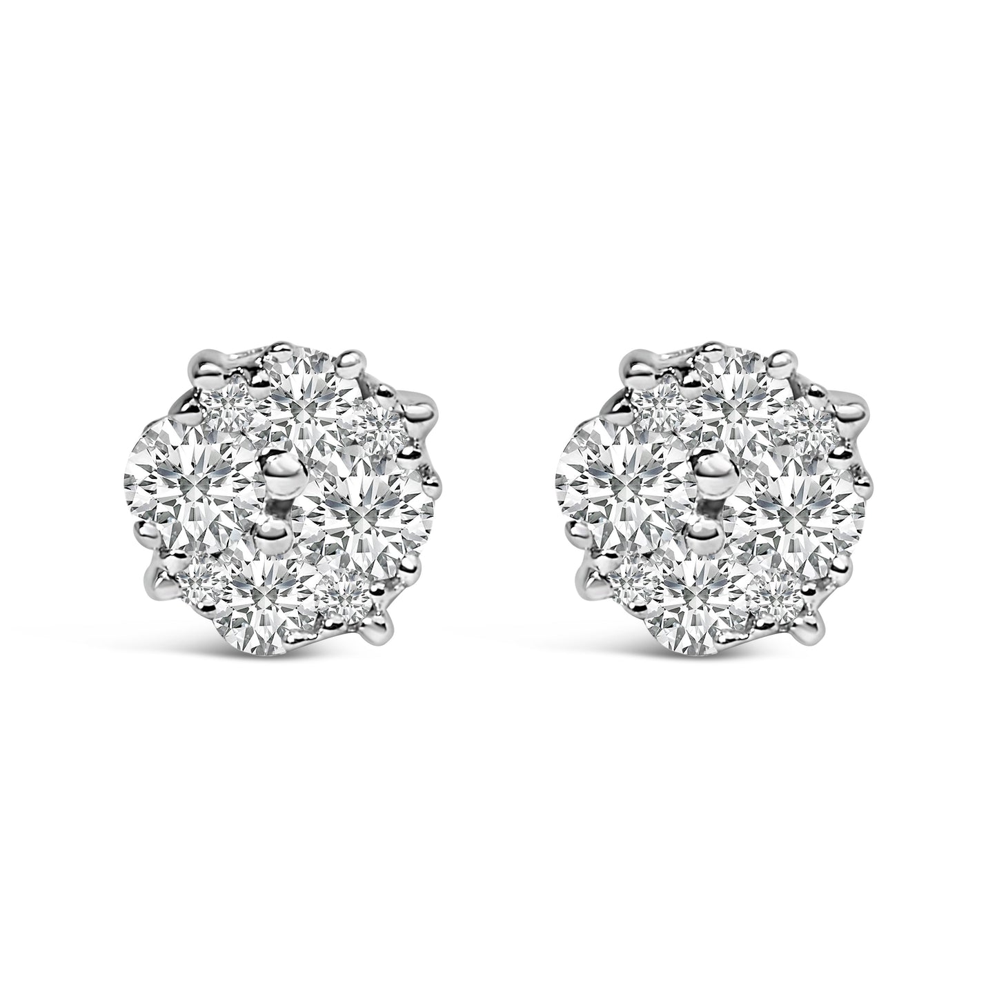 Pendientes de Stud de Diamante en Clúster de Plata Esterlina .925