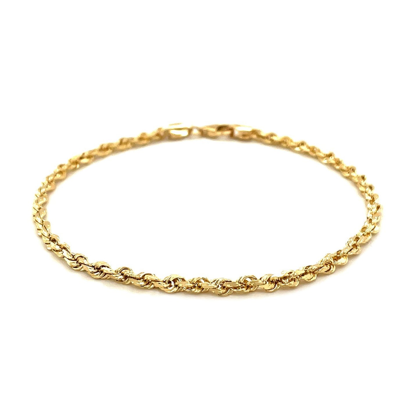 14k Yellow Gold Solid Diamond Cut Rope Bracelet - 3.0mm
