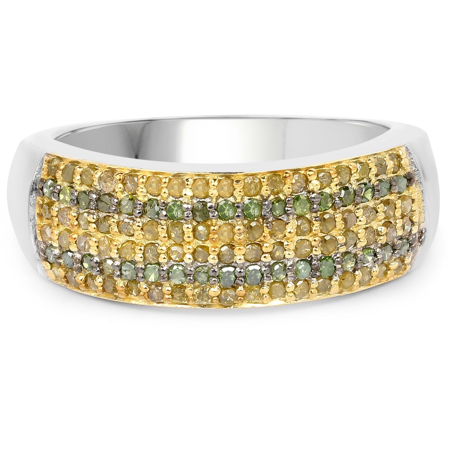 0.43 Carat Genuine Green and Yellow Diamond Sterling Silver Ring