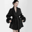 Manteau court en cachemire double face en fourrure de renard noir élégant pour femmes