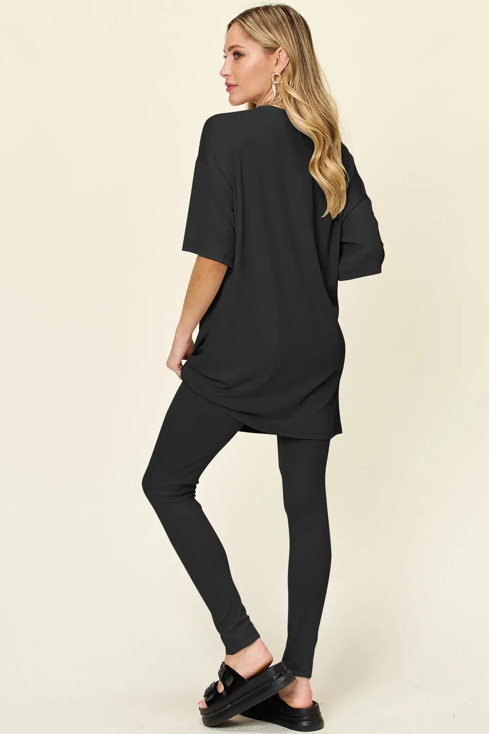 Double Take Full Size Round Neck T-Shirt and Leggings Set