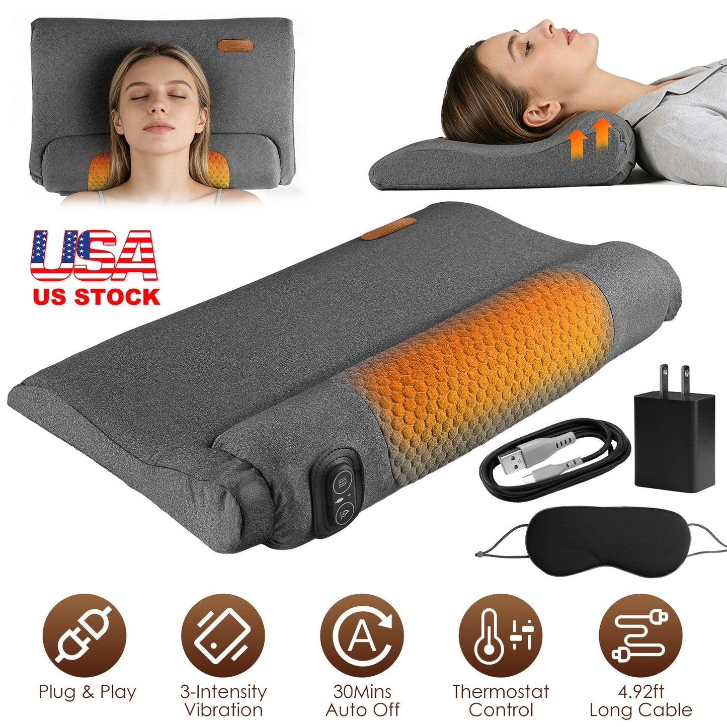 Ergonomic Neck Massager Pillow with Heat & Vibration