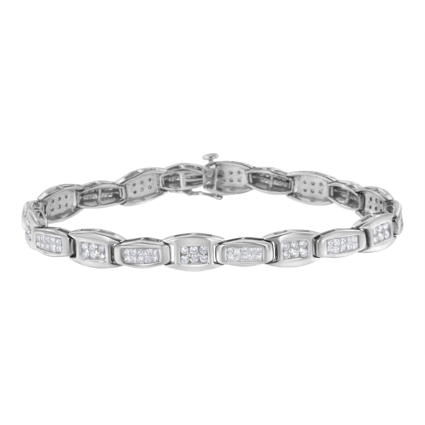 Pulsera de tenis de diamantes de oro blanco de 14K con eslabones acampanados