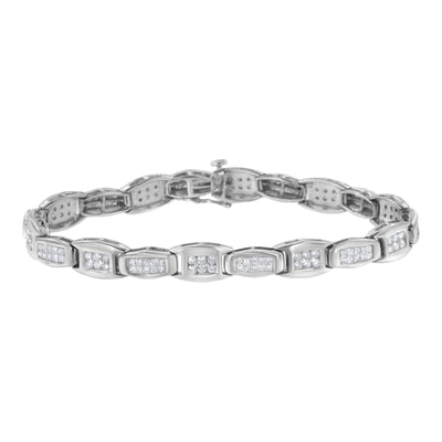 Bracelet de tennis en or blanc 14K avec maillons évasés et diamants