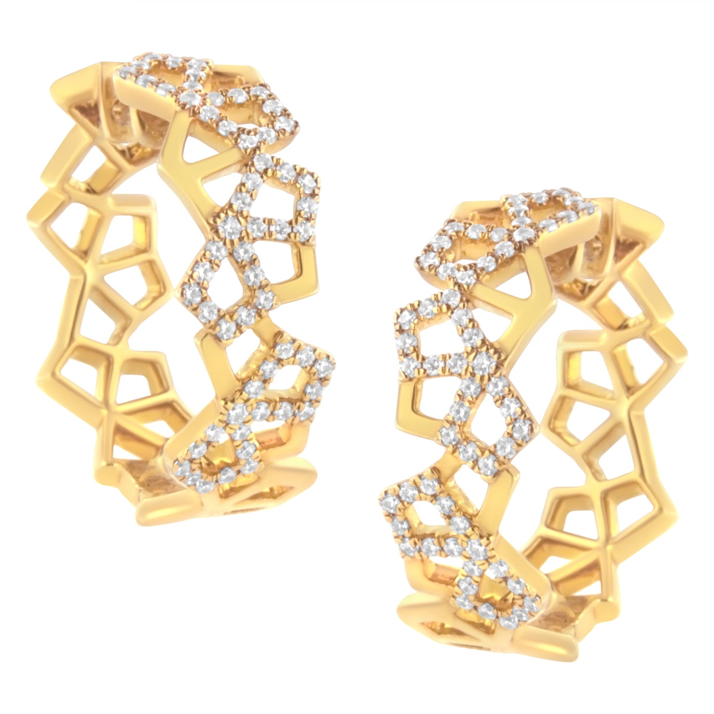 14K Yellow Gold Diamond Honeycomb Hoop Earrings - 24MM