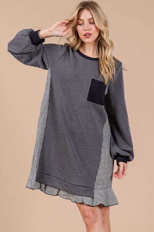 Robe Sweatshirt en Terry à Motifs Rayés