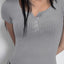 Ribbed Button Detail Round Neck Short Sleeve T-Shirt